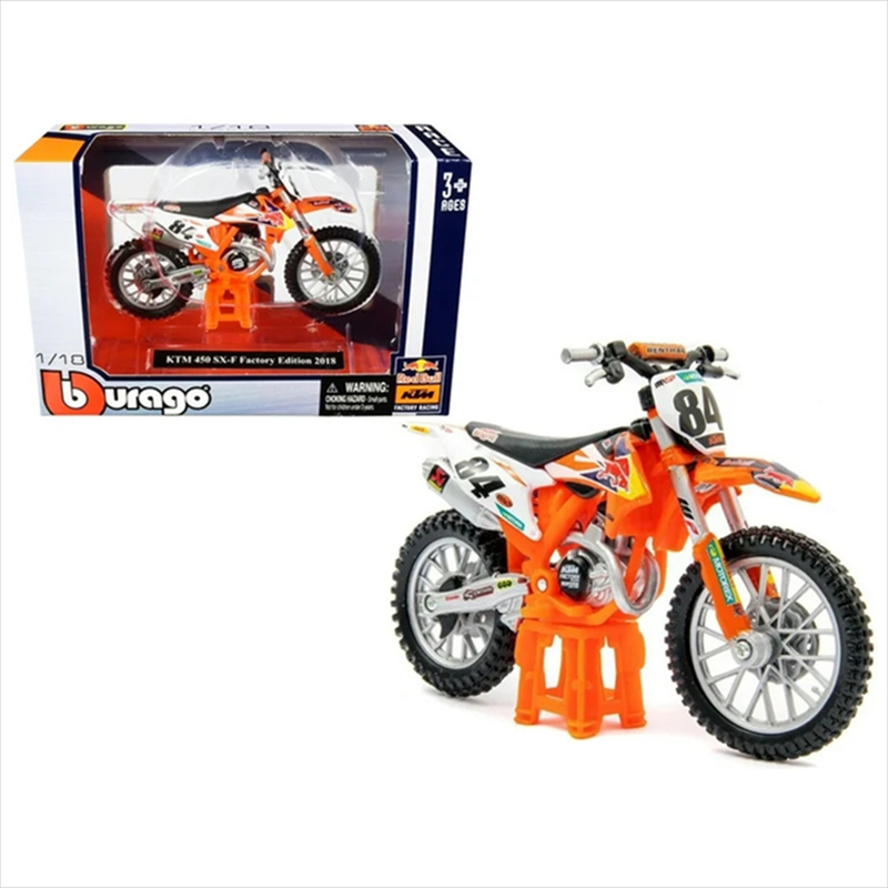 Bburago 1/18 - reb bull ktm 450 sf-x factory edition diecast #84 - black orange white, , medium-null