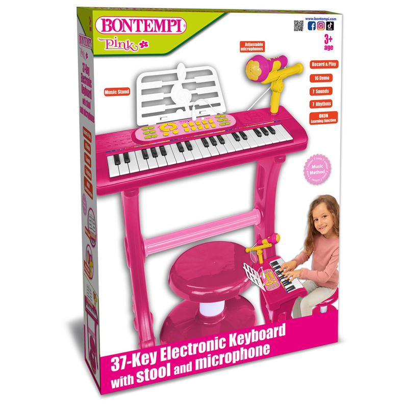 Bontempi 37-key electronic keyboard with microphone, legs & stool p, , medium-null