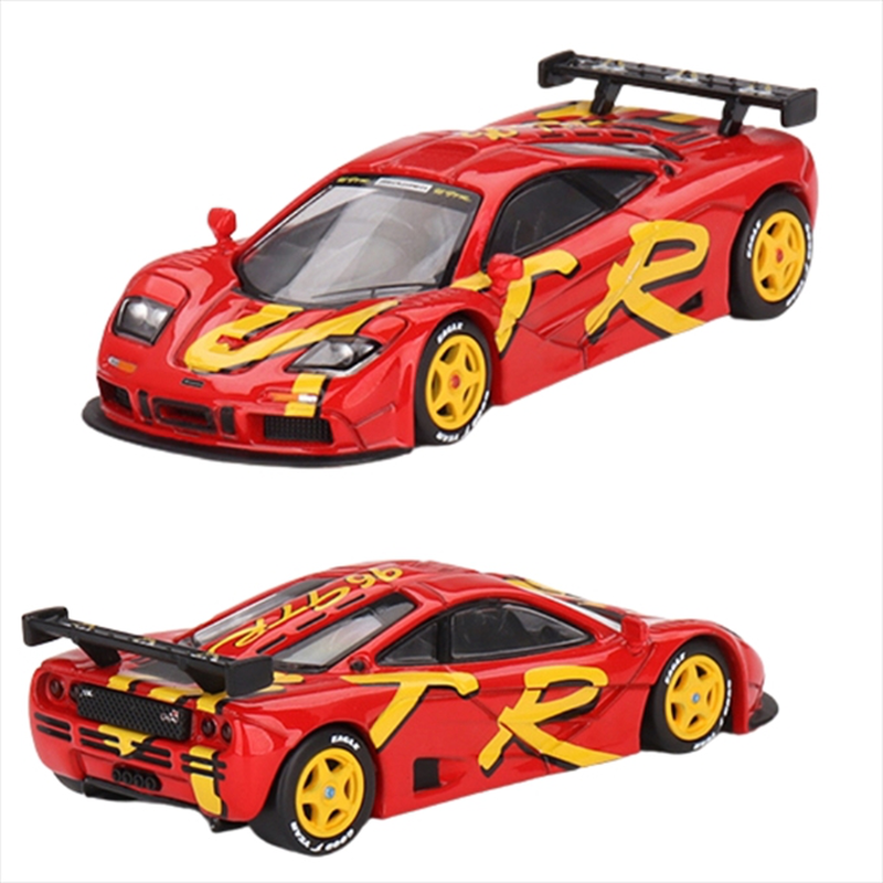 Mini gt 1/64 1996 mclaren f1 gtr presentation, red/yellow, , medium-null