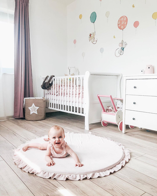 Meowbaby® round foam playmat with frill in light pink, , medium