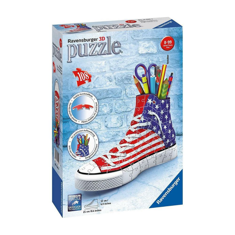 Product image: Ravensburger 3d puzzle παπούτσι sneaker με αμερικάνικη σημαία 108 κομμάτια & λειτουργική μολυβοθήκη, , medium-null