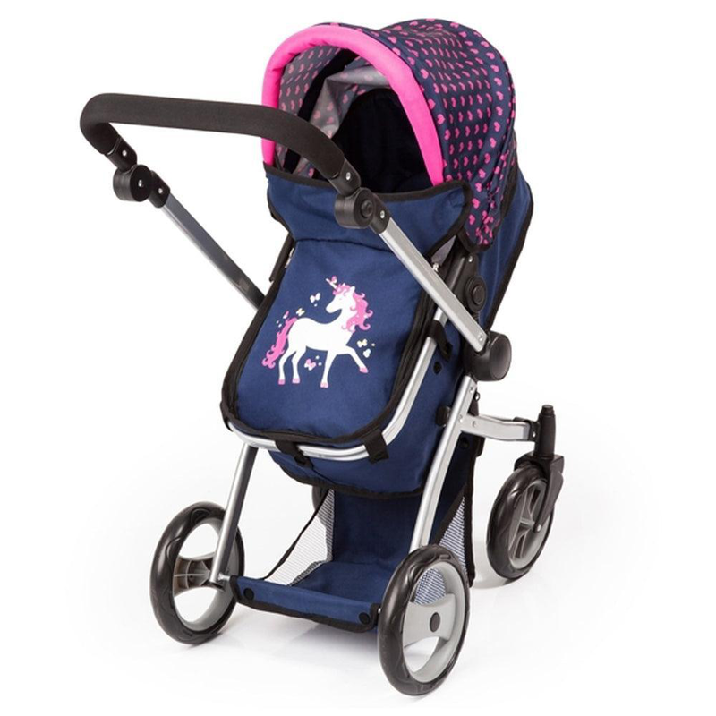 Bayer milano doll pram 6-in-1 mega set - dark blue with pink hearts, , medium-null