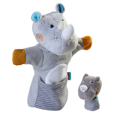 Haba puppet rhino with calf, , medium