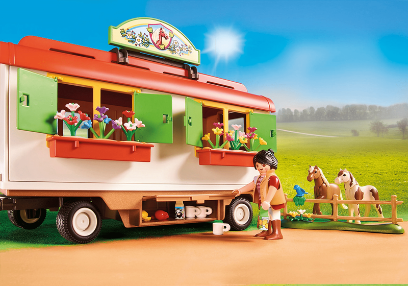 Playmobil pony shelter with mobile home, , medium-null