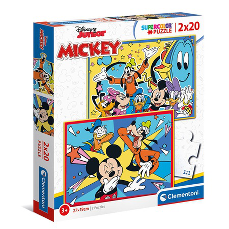 As clementoni kids puzzle super color mickey 2x20 pcs 3y+ 24791, , medium-null