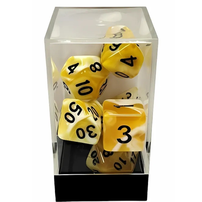 Kaissa marble yellow/white polyhedral 7-die set, , medium