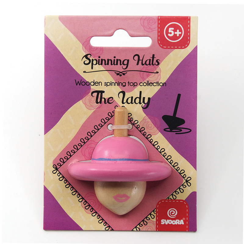 Svoora wooden top spinning hat: 'the lady' 5.5 cm (assortment 6 pcs), , medium image number null