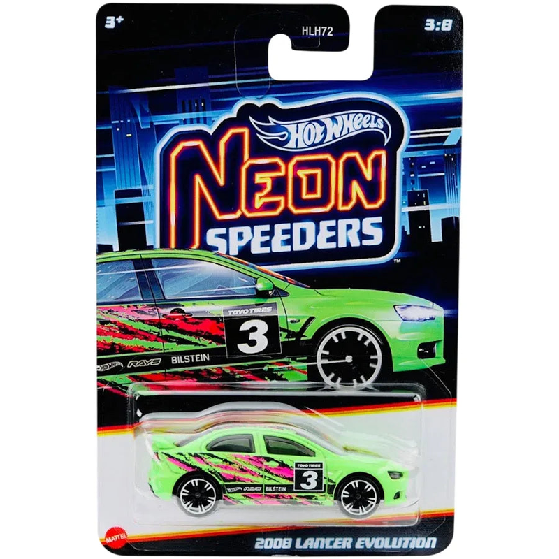 Hot wheels 1:64 2008 lancer evolution silver series neon speeders 3:8 jcb02 hlh72, , medium-null