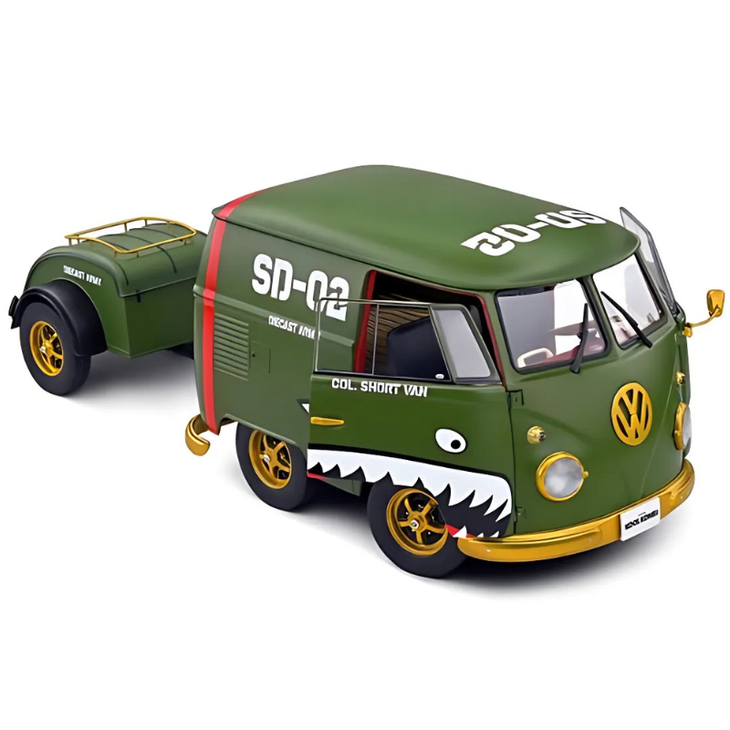 Solido 1/18 1950 volkswagen t1 kool kombi with trailer, green, , medium-null
