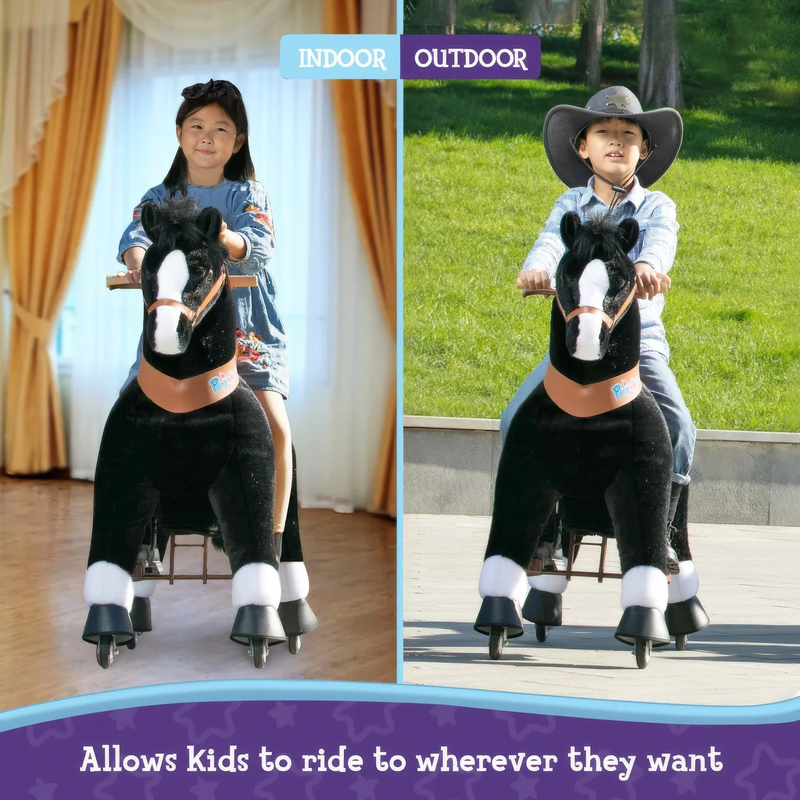 Ponycycle mechanically walking ride-on black horse - ages 4-8, , medium-null