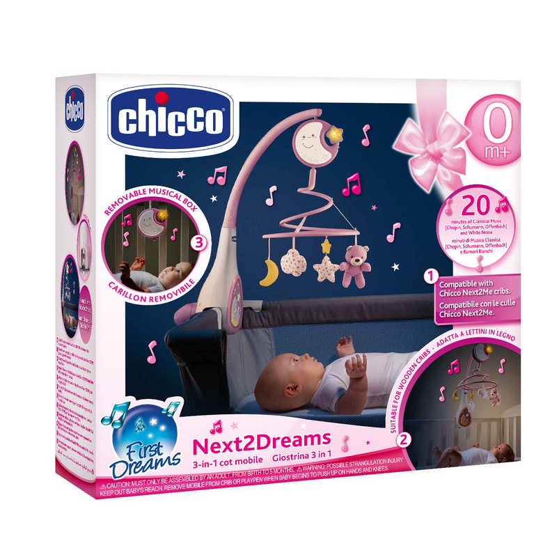 Chicco next2dreams 3-in-1 baby cot mobile with melodies pink for 0+ months 07627-10-null