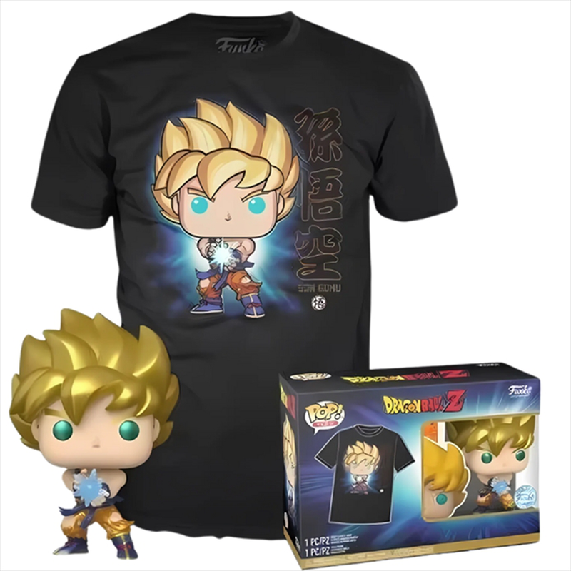 Funko pop!  tee adult: dragon ball z - goku wave glows in the dark special edition large, , medium-null