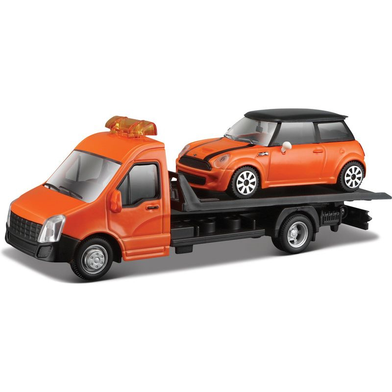 Bburago 1:43 streetfire - flatbed with mini cooper s - orange, , medium-null