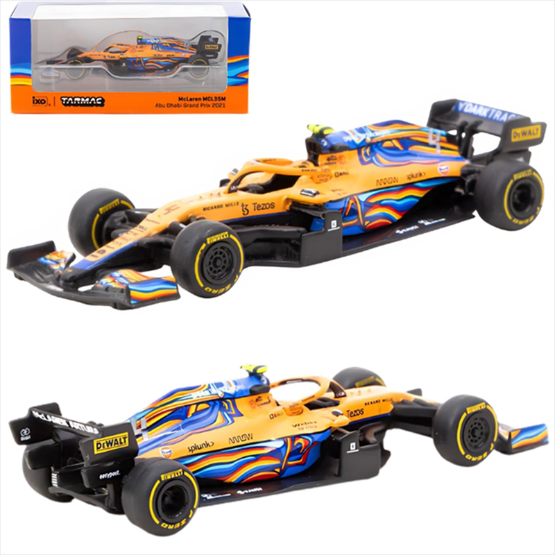 Tarmac 1/64 2021 mclaren mcl35m #14 lando norris abu dhabi grand prix, yellow/blue, , medium-null