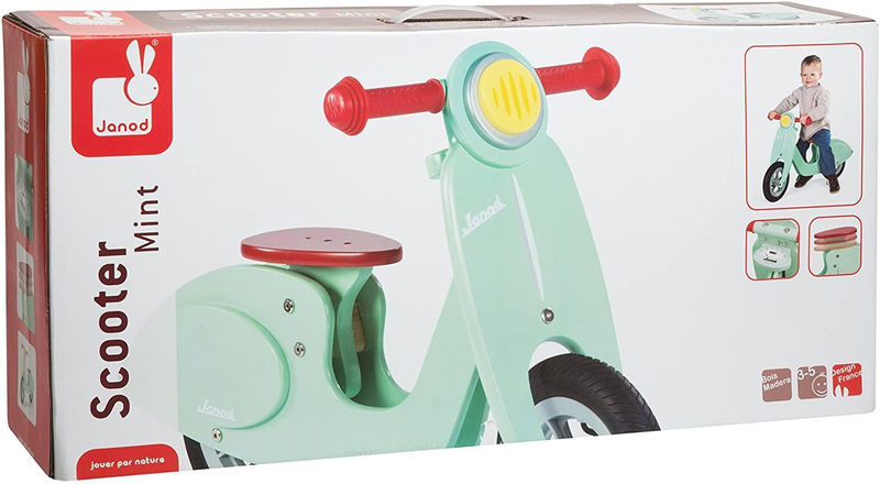 Janod wooden kids scooter mint - balance scooter with vintage retro look-null