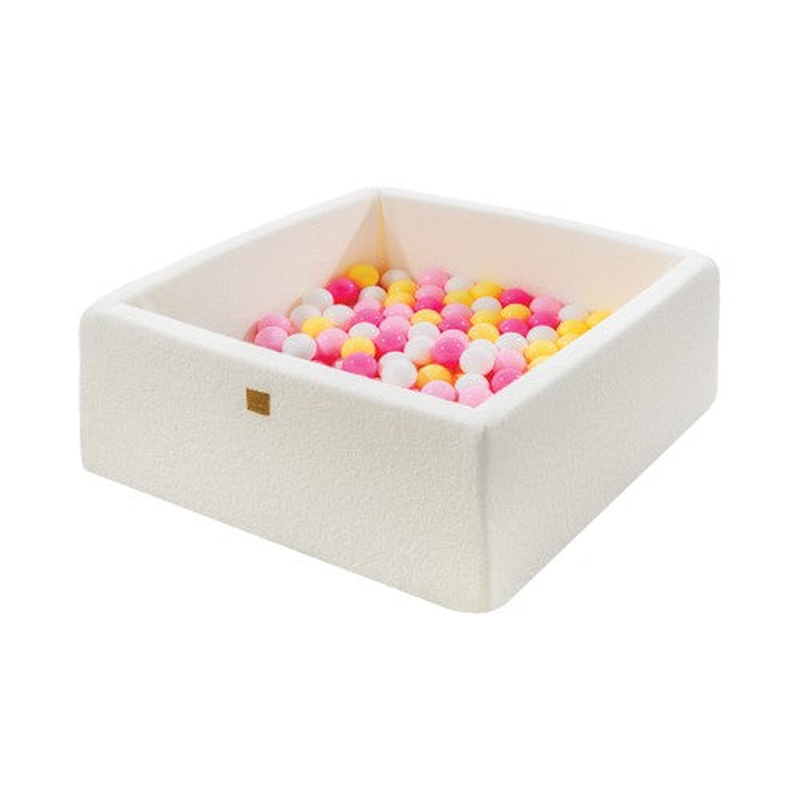 Meowbaby® baby foam square ball pit 110x110x40cm with 400 balls 7cm certified, boucle, white: pastel pink/ light pink/ white/ pastel yellow, , medium-null
