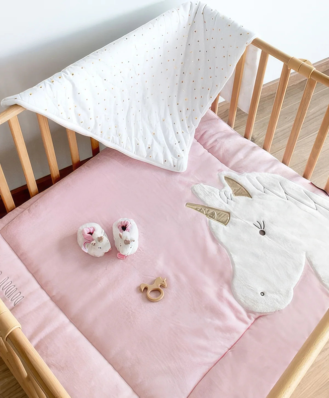 Doudou et compagnie bear playpen mat, pink/gold 100 x 100 cm, , medium-null