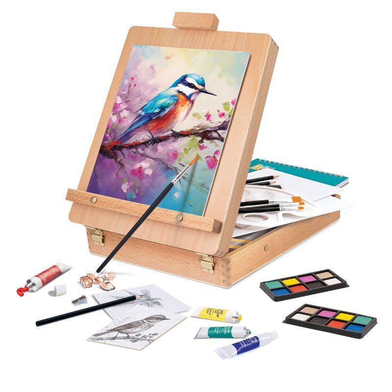 Happihobbi 5-in-1 painting workshop with wooden case-easel, , medium-null