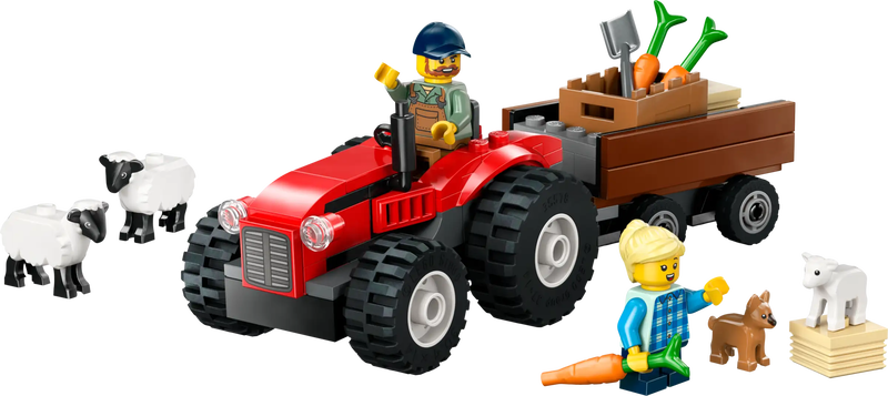 Lego city 60461 red farm tractor with trailer & sheep, , medium-null