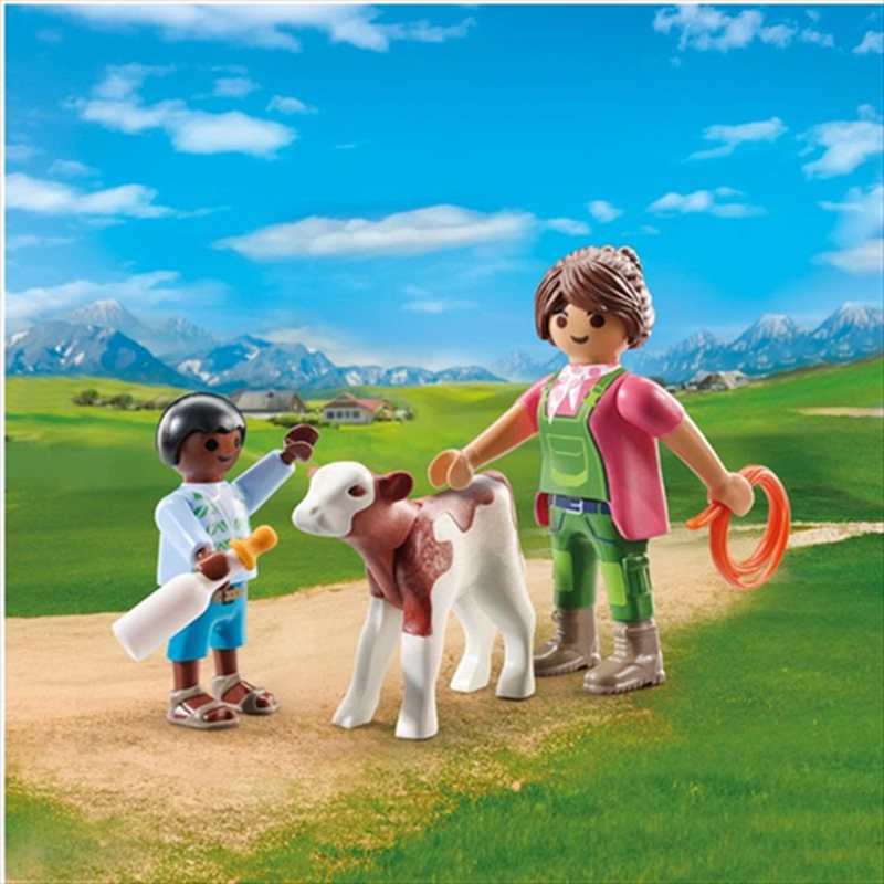 Playmobil 71803 duopack- farmer with calf, , medium-null