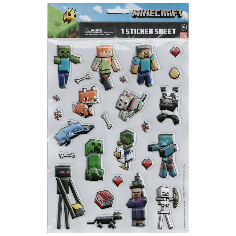 Minecraft 3d puffy sticker: craft your world with dimensional detail - 1 sheet, , medium-null