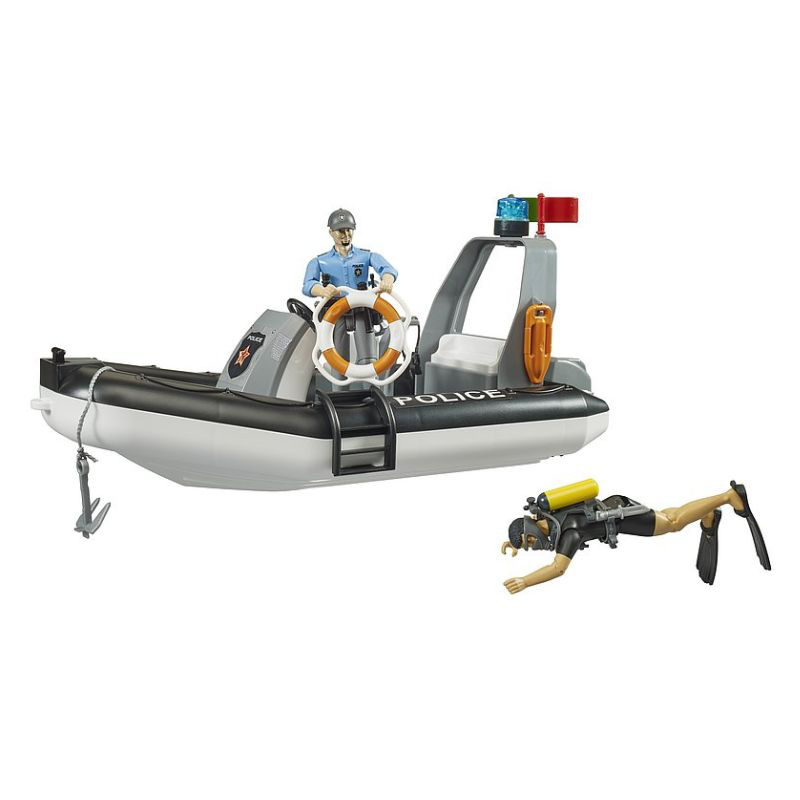 Bruder bworld police boat with rotating beacon light 2 figures and acc. 062733, , medium-null