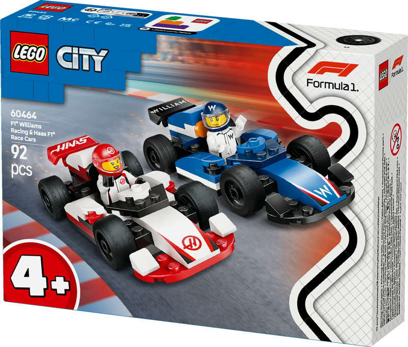 Lego city f1 williams racing & haas f1 race cars 60464 for ages 4+ 92pcs, , medium-null