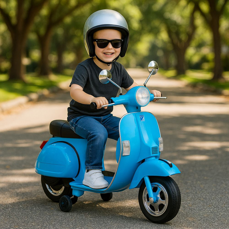 Vespa® ηλεκτροκίνητη παιδική μηχανή 12v, 4.5ah ride-on με αυθεντικό ιταλικό στυλ σε μπλε χρώμα, 3+ ετών, , medium-null