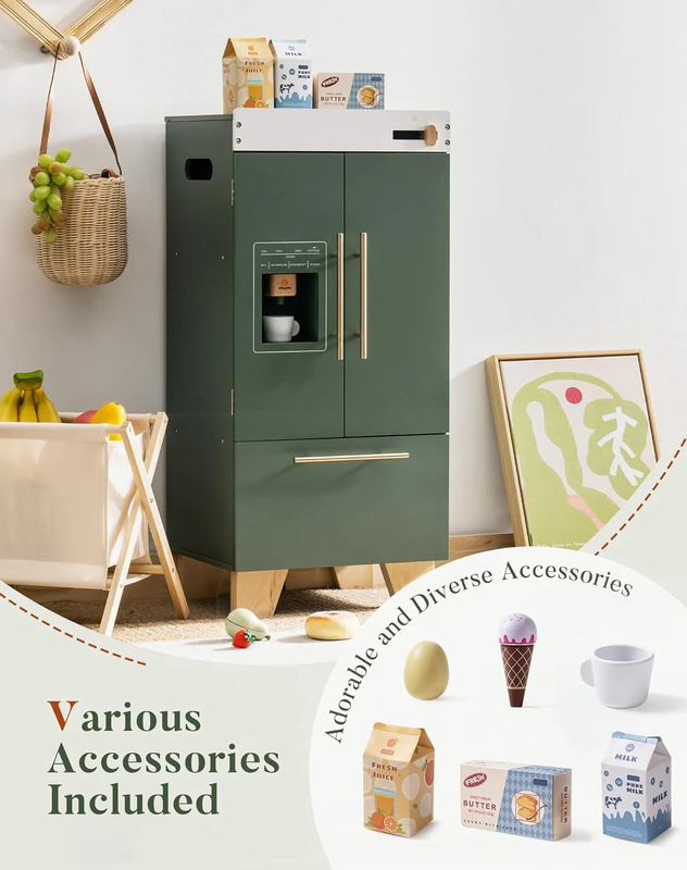 Robud wooden fridge pretend play set with accessories, , medium image number null