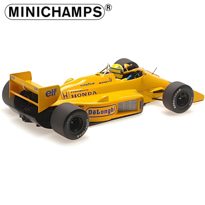 Minichamps 1/43 1987 lotus honda 99t ayron senna, 1st win monaco gp 1987, dirty version, yellow, , medium-null