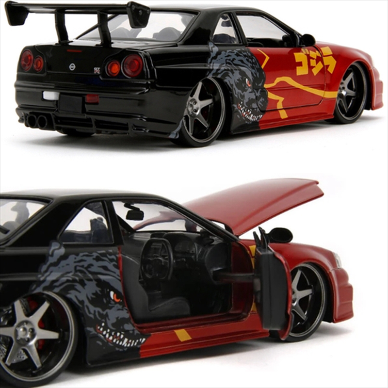 Jada 1/24 2002 nissan skyline gtr godzilla black/red with japanese graphics., , medium-null