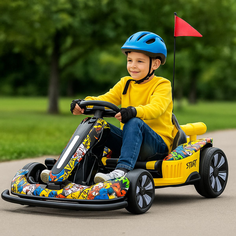 Go kart ηλεκτροκίνητο 24v με δερμάτινο κάθισμα, λειτουργία drift, φώτα led & ραδιόφωνο graffity, 6+ ετών, , medium-null