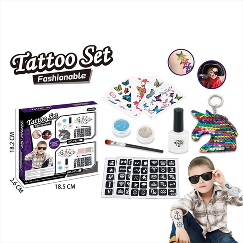 Tattoo sticker cosmetic set with sequin unicorn keychain, , medium-null