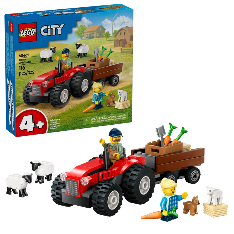 Lego city 60461 red farm tractor with trailer & sheep, , medium-null