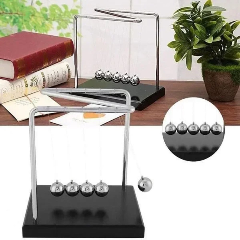 Newton's cradle 5 balls with z-shape wooden base – desktop balance pendulum, , medium-null