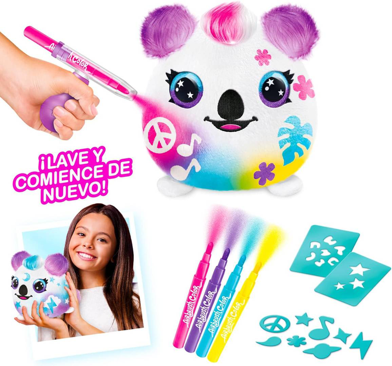 Canal toys - Airbrush plush ofg 266- Airbrush your plush toy, paint your own plush toy with electric Airbrush spray gun, markers and stencils, 1 surprise plush, multi-colour, , medium-null