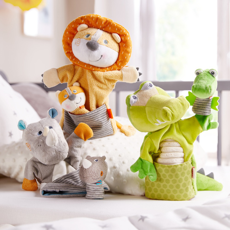 Haba puppet rhino with calf, , medium-null