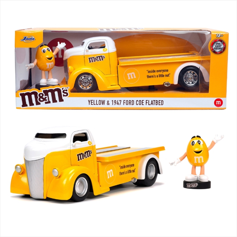 Jada #33425 1/24 1947 ford coe flatbed with mms yellow figure,yellow, , medium image number null