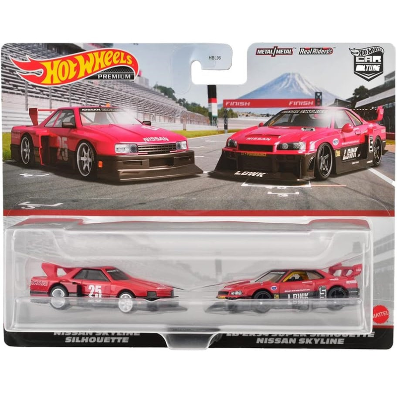 Product image: Hot wheels premium car culture 2-pack – nissan skyline silhouette & lb-er34 super silhouette nissan skyline hbl96 hkf49 die-cast models, , medium-null