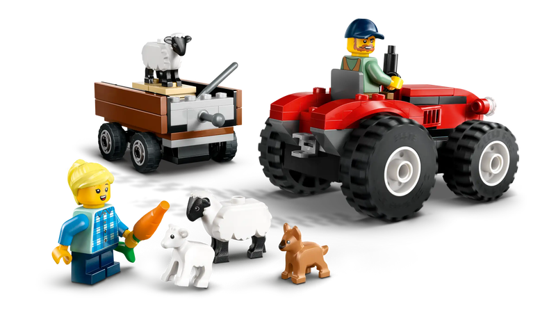 Lego city 60461 red farm tractor with trailer & sheep, , medium-null