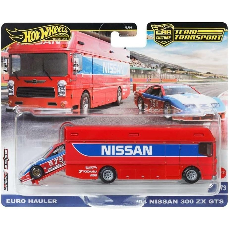 Hot wheels 1:64 '94 nissan 300zx gts & euro hauler – team transport #73 hrv44 flf56 die-cast model, , medium-null