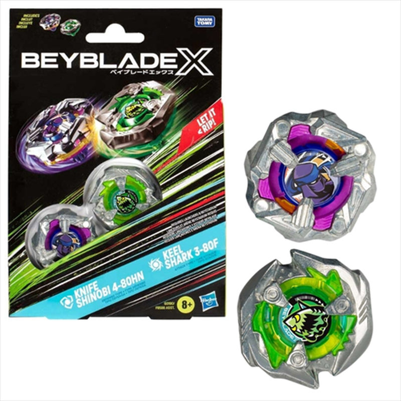 Beyblade x knife shinobi 4-80hn and keel shark 3-80f top dual pack set hasbro, , medium image number null