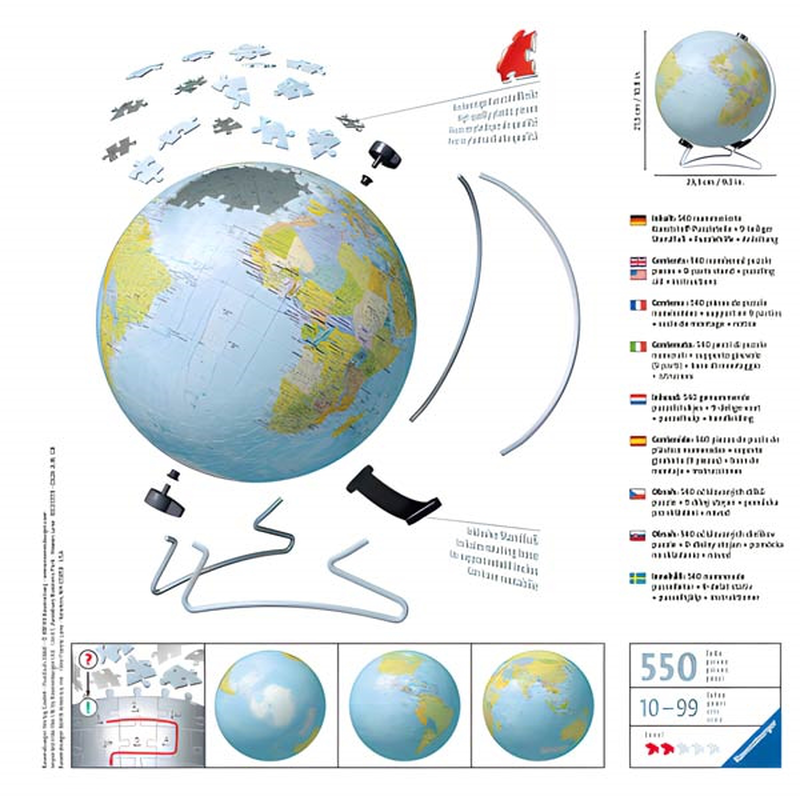 Product image: 3d puzzle υδρόγειος 540pcs ravensburger, , medium-null