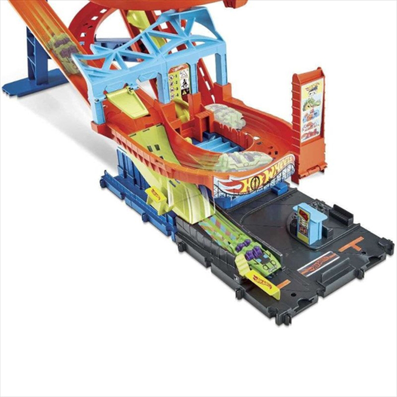 Hot wheels - city roller coaster rally track with 5 die-cast vehicles playset hjv69, , medium-null