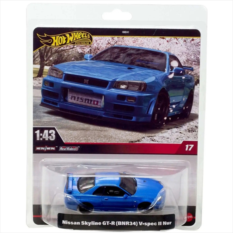 Mattel hot wheels premium: 1/43 – nissan skyline gt-r bnr34 v-spec II nur blue, , medium image number null