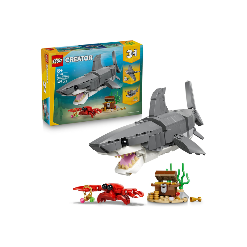 Lego creator 3-in-1 fierce shark with a treasure chest 31381 for ages 8+ 379pcs, , medium-null