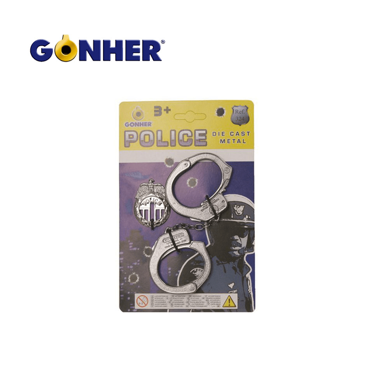 Gonher 324/0 police handcuffs and badge, black, , medium-null
