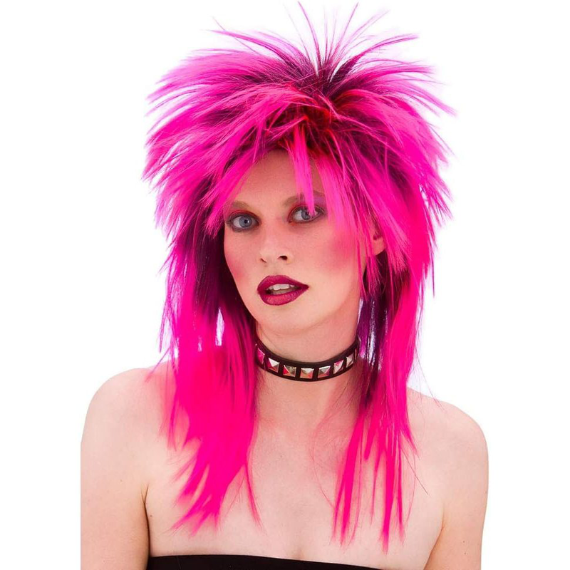 Retro hot pink rocker wig, , medium-null