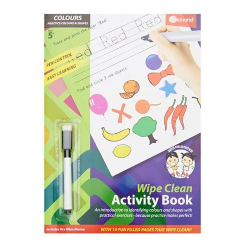 Product image: A4 wipe clean activity book with marker – colours & shapes (14 pages), , medium-null