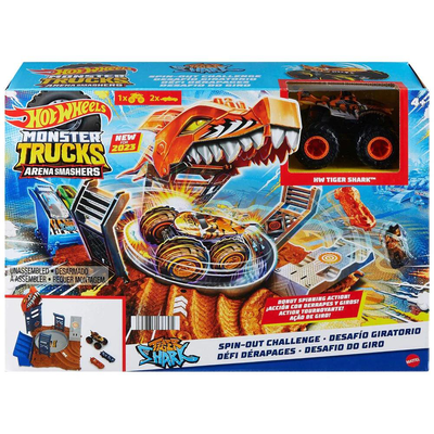 Hot wheels monster trucks arena smashers tiger shark playset, , medium